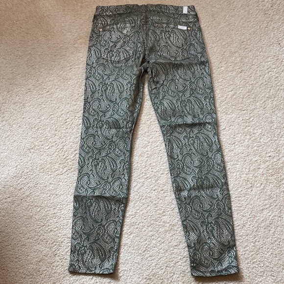 7 For All Mankind Green Gold Paisley Skinny Jeans Size 30 - Picture 4 of 10